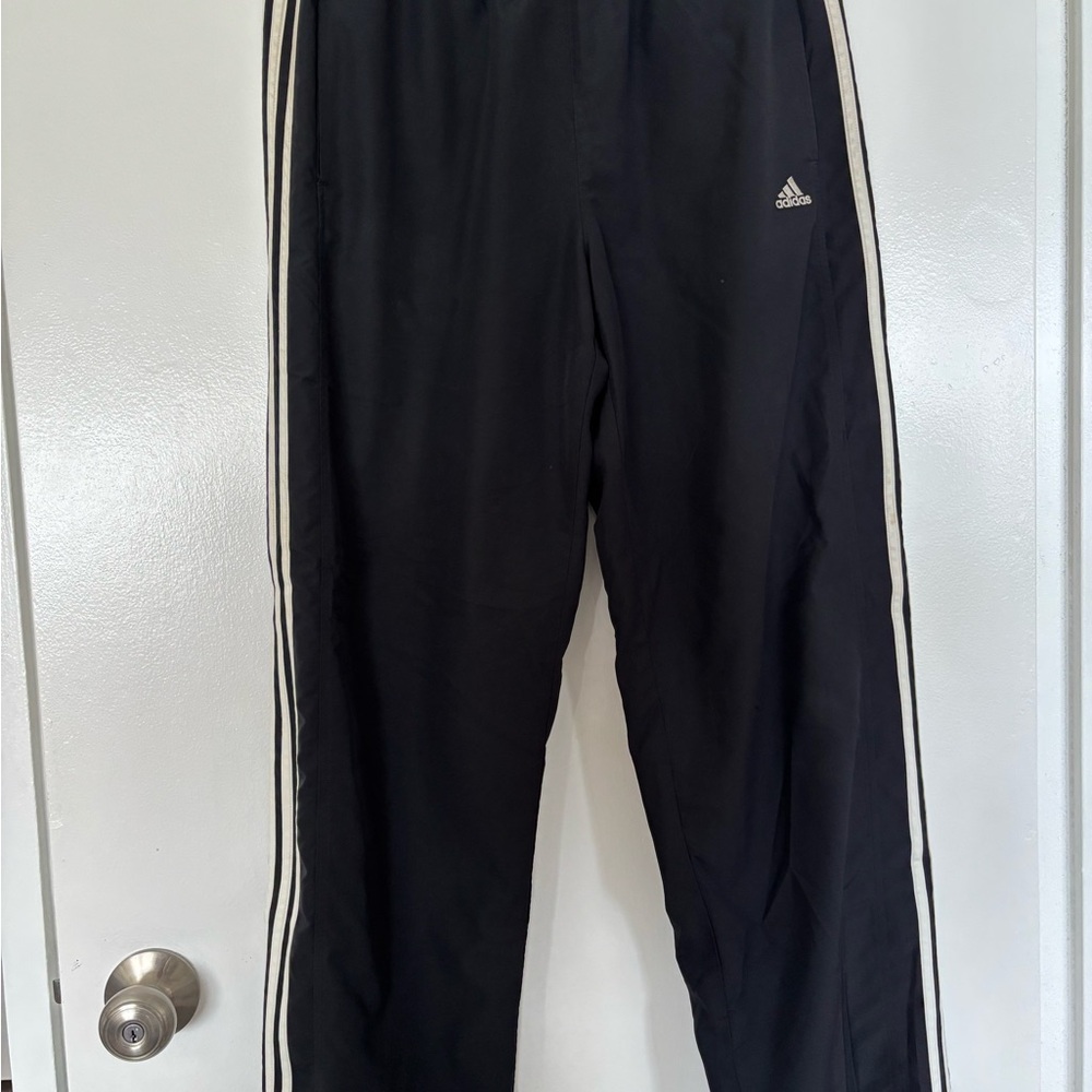 Adidas Men's Black Joggers with White Stripes